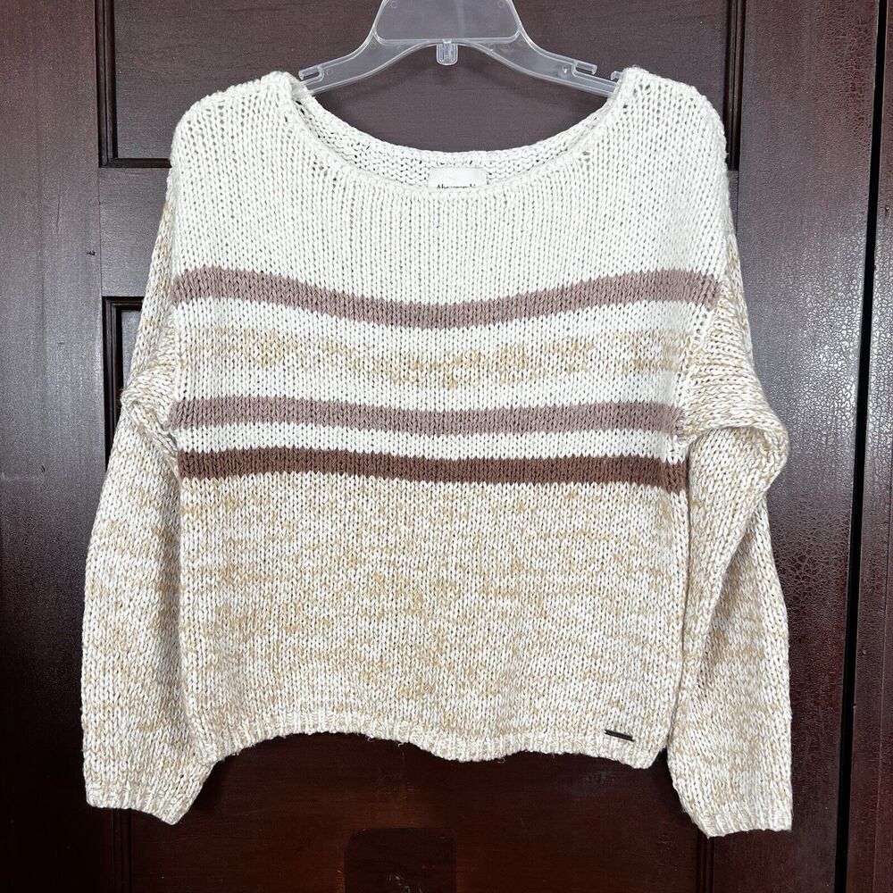 Abercrombie & Fitch Sweater Women's Small Cropped Chunky Knit Tan Pink Stripes